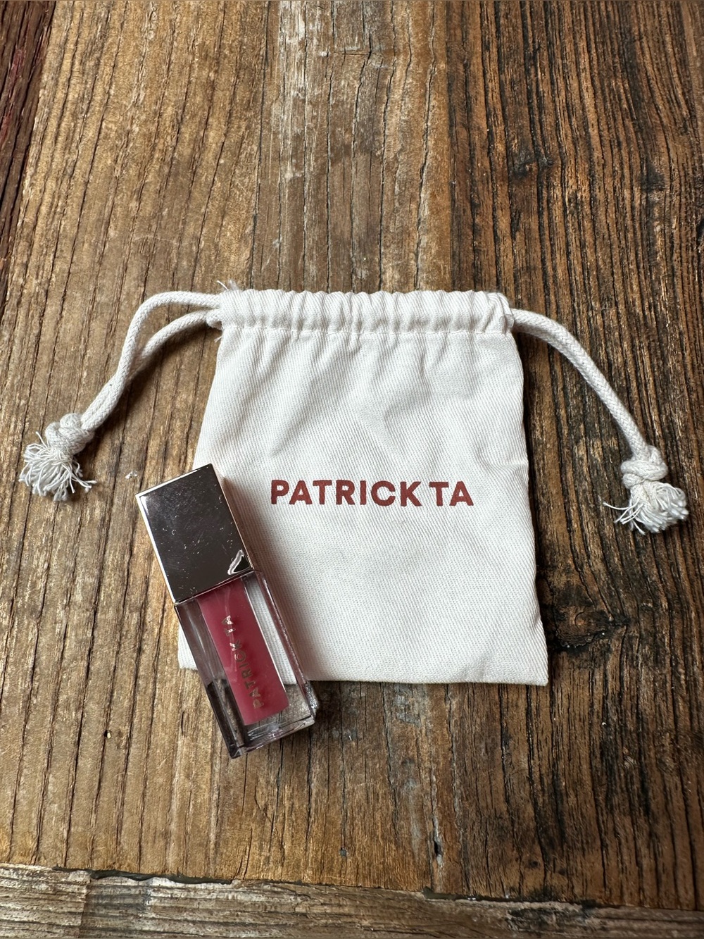 Patrick Ta Lip Gloss in Rose Pink with Cream Pouch